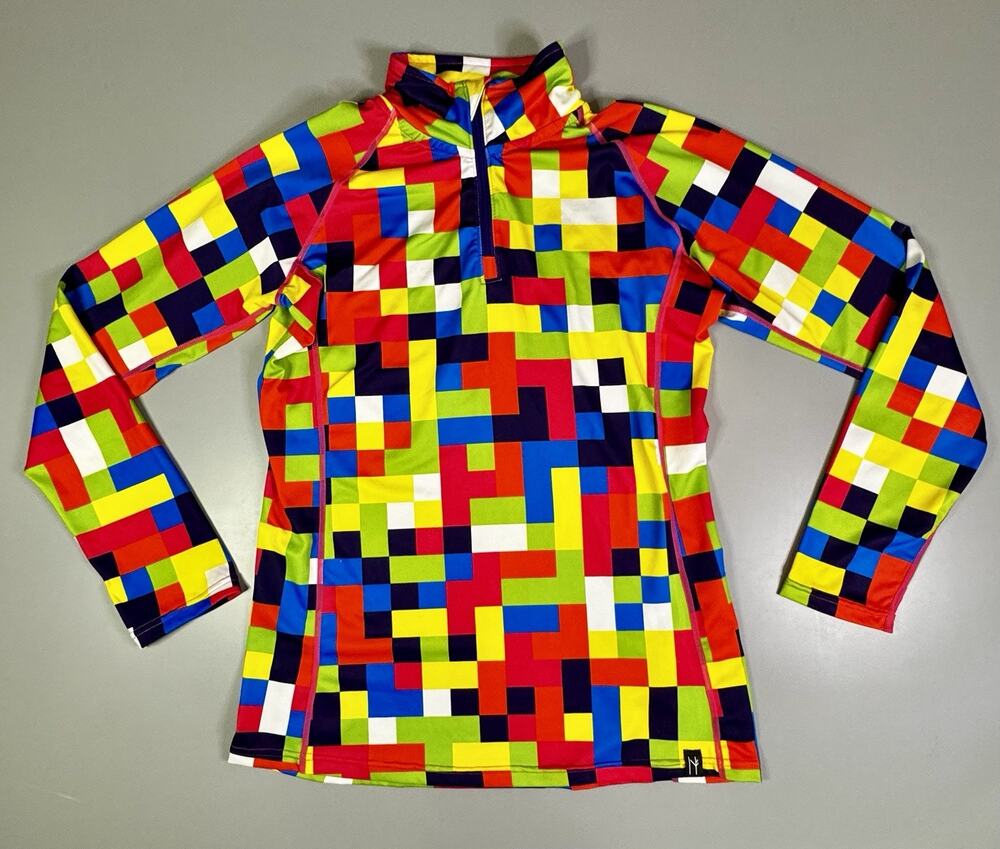 Neve Women’s Size L Multicolor Pixel Print 1/4 Zip Stretch Activewear Pullover